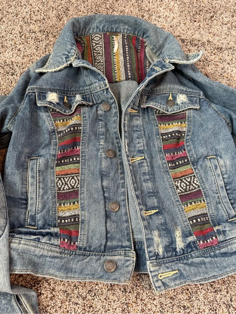 Women’s Free People Distressed Baja Denim Jean Jacket - Size 2 - Picture 2 of 7